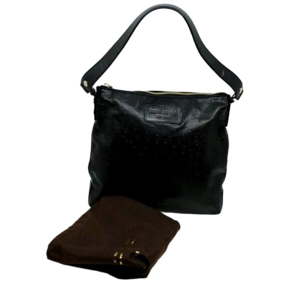 KATE SPADE~BLACK LEATHER OSTRICH EMBOSSED ZIP TOP SHOULDER BAG LIKE NEW - Picture 2 of 6